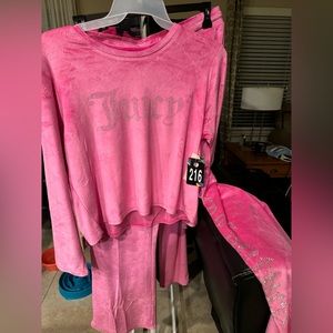 Juicy Hot Pink Embellished Super Soft Fleece Loungewear Pants/Top Sz XL NWT